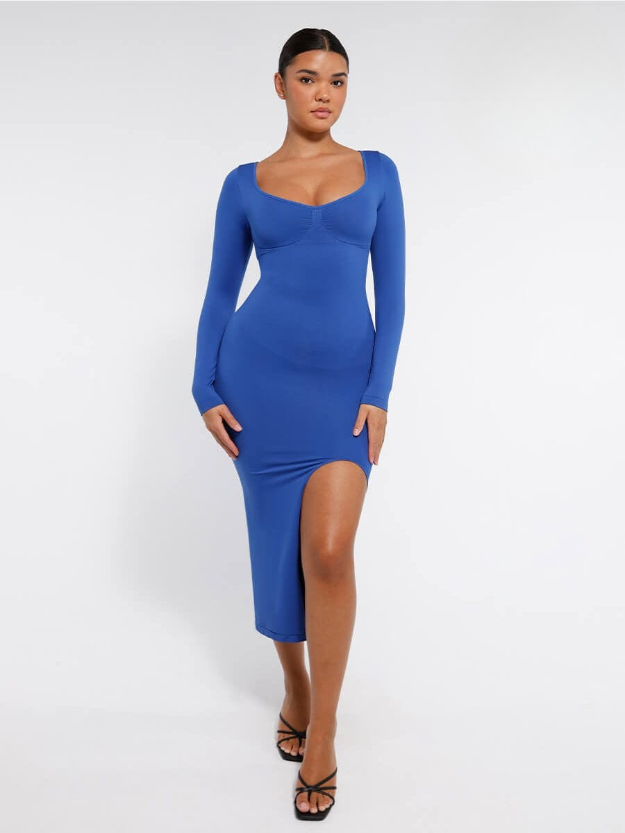 שמלה מחטבת Seamless עם תמיכת חזה חיטוב בטן ושסע גבוה בצד