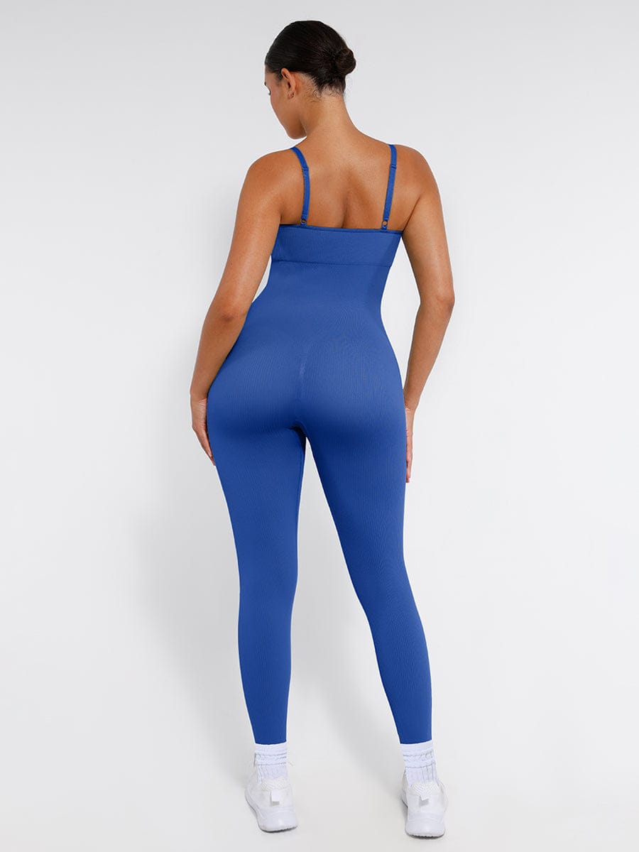 אוברול מחטב Seamless עם כתפיות דקות גמישות גבוהה חיטוב בטן וקאפים נשלפים