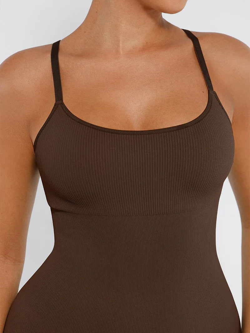 אוברול מחטב Seamless עם כתפיות דקות גמישות גבוהה חיטוב בטן וקאפים נשלפים