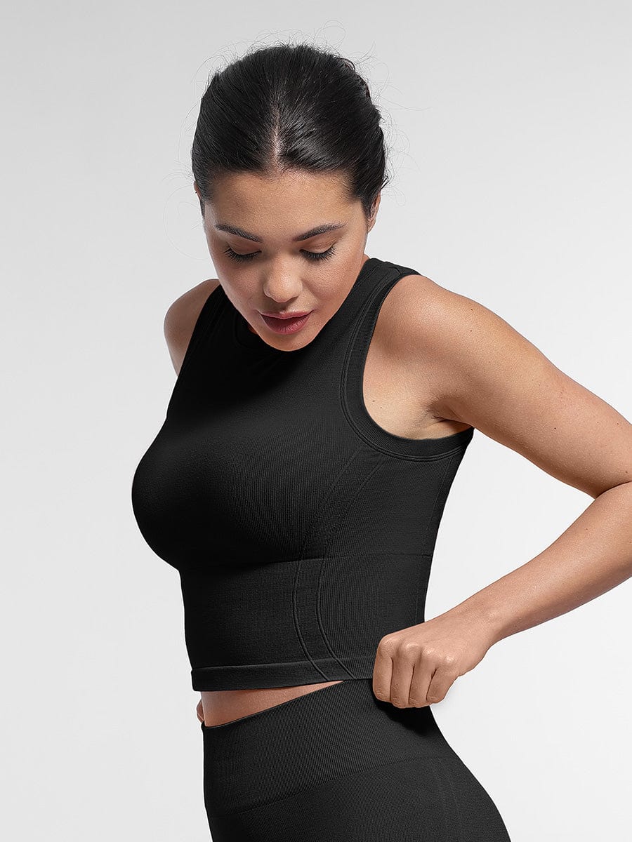 גופיית ספורט מחטבת Seamless עם תמיכת חזה וקאפים נשלפים