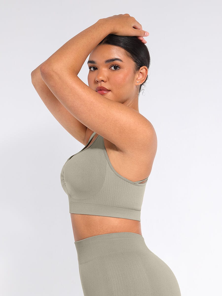 טופ ספורט Seamless עם תמיכה גבוהה גב רייסר עם קאפים נשלפים