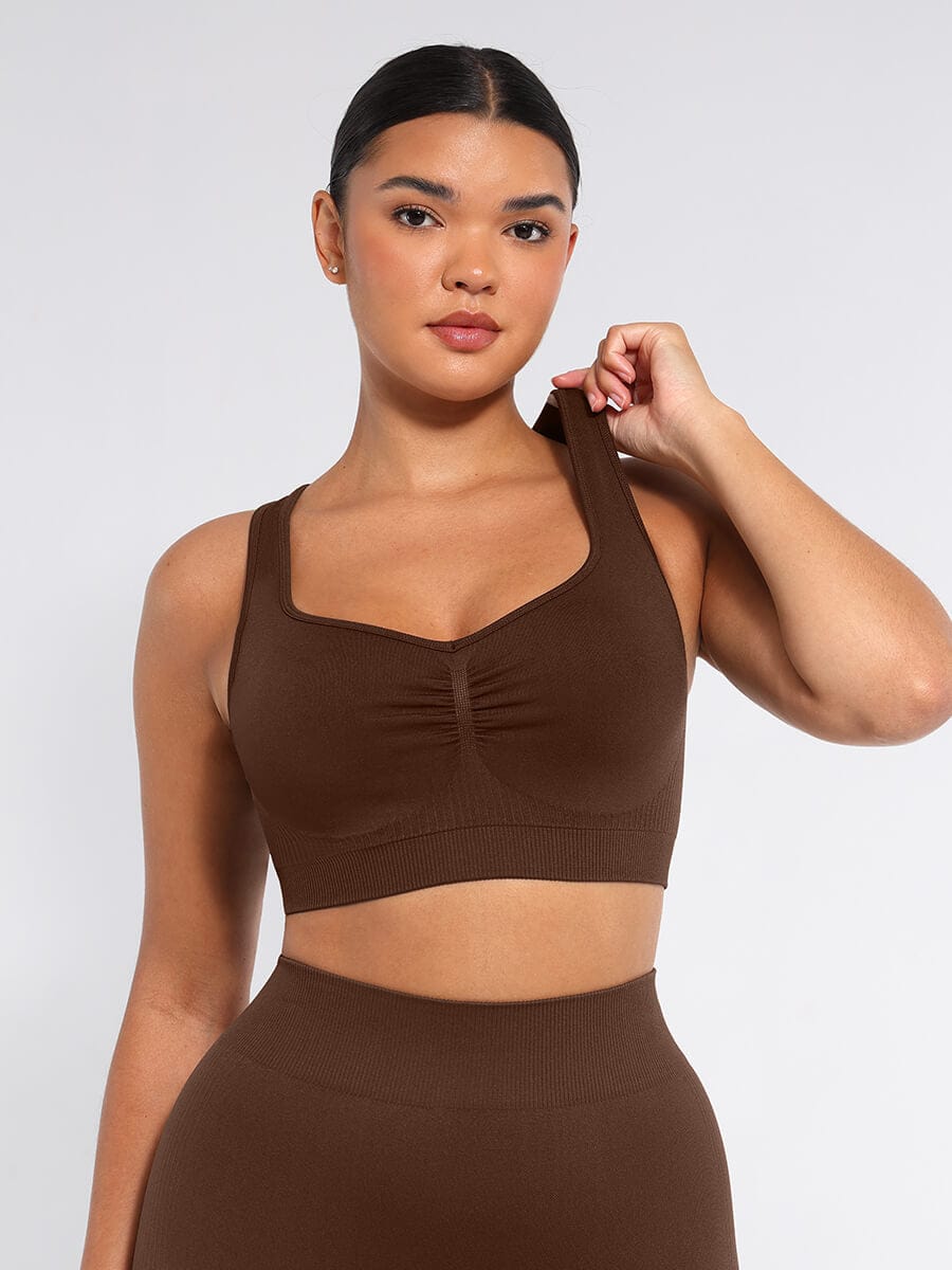 טופ ספורט Seamless עם תמיכה גבוהה גב רייסר עם קאפים נשלפים
