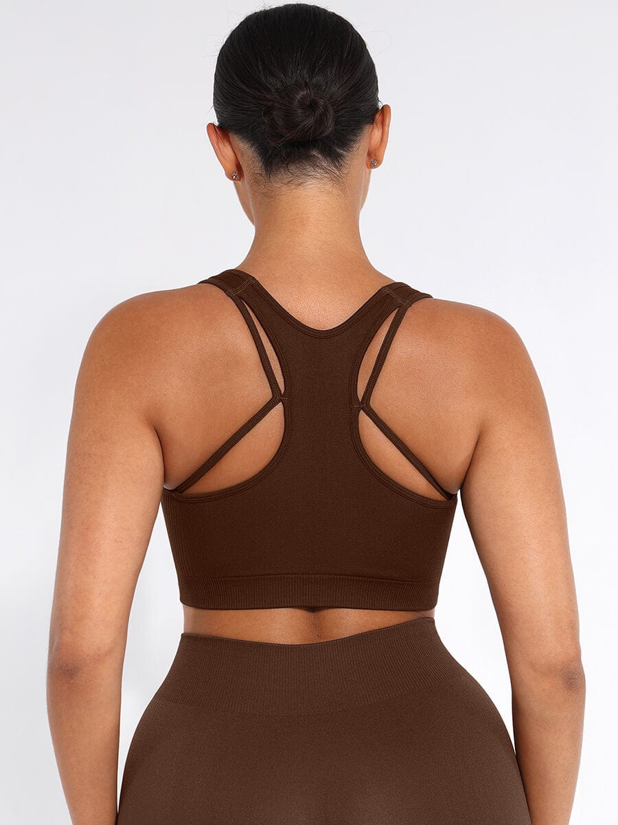 טופ ספורט Seamless עם תמיכה גבוהה גב רייסר עם קאפים נשלפים
