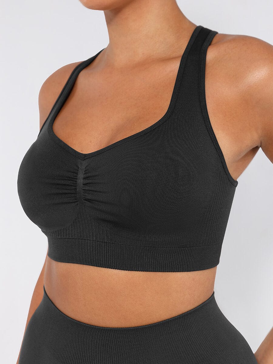 טופ ספורט Seamless עם תמיכה גבוהה גב רייסר עם קאפים נשלפים