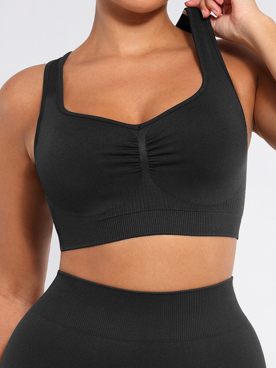 טופ ספורט Seamless עם תמיכה גבוהה גב רייסר עם קאפים נשלפים