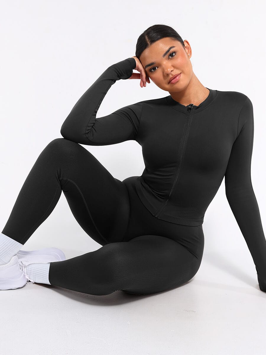 ג'קט ריצה Seamless עם רוכסן וחיטוב מותניים