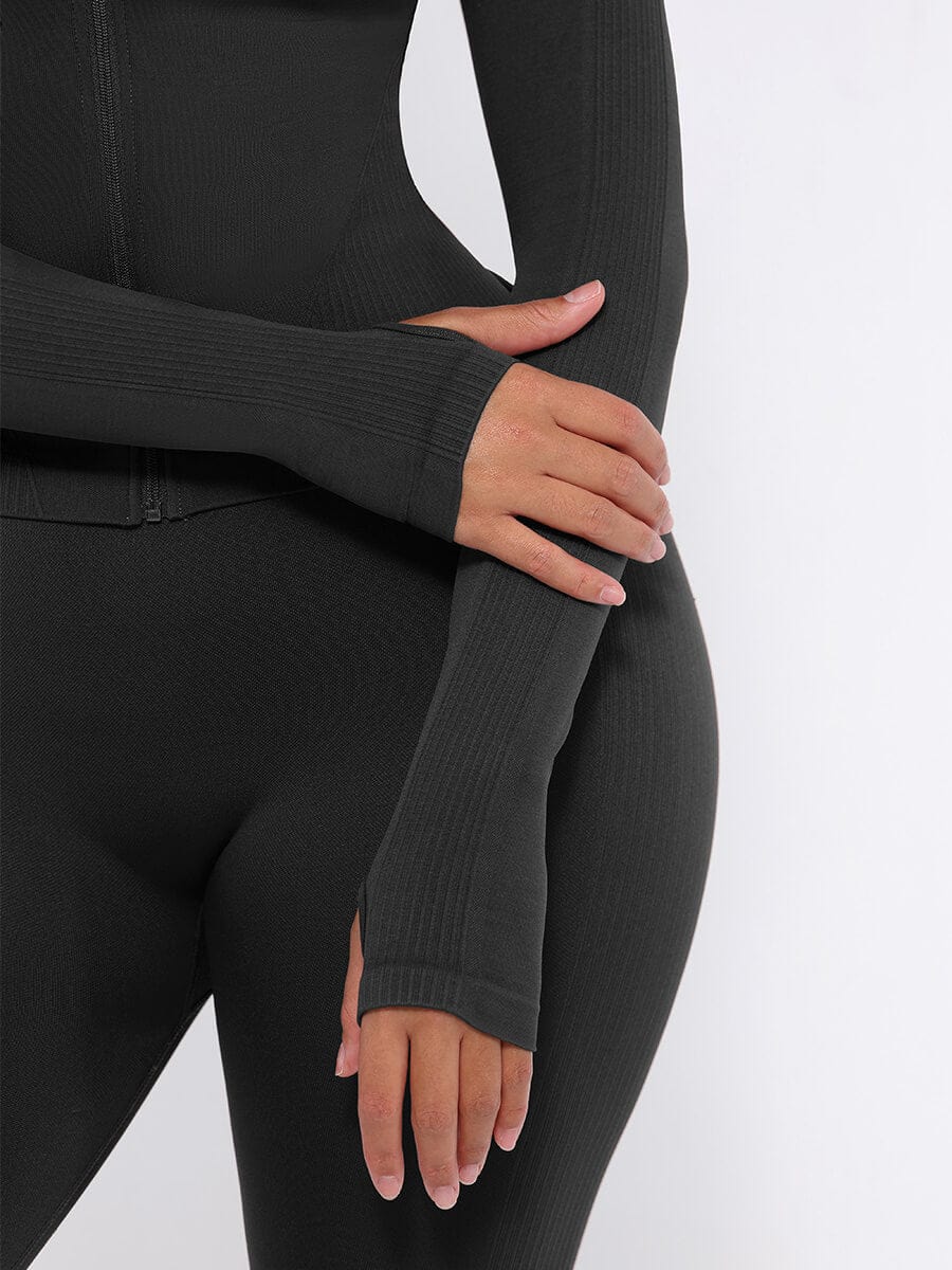 ג'קט ריצה Seamless עם רוכסן וחיטוב מותניים