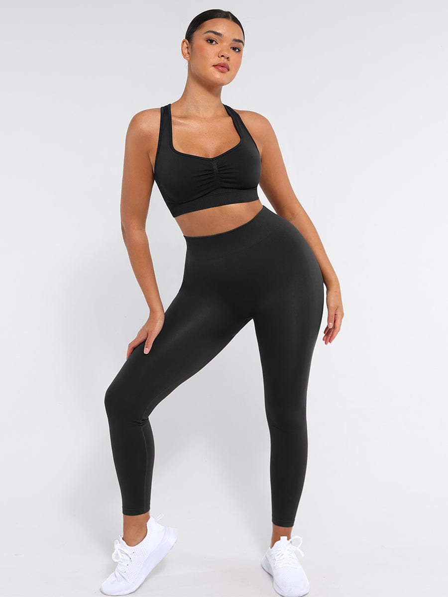 טופ ספורט Seamless עם תמיכה גבוהה גב רייסר עם קאפים נשלפים