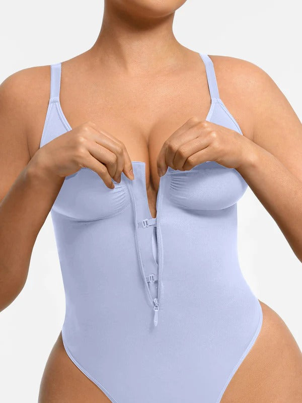 בגד גוף מחטב Seamless עם מחשוף עמוק תמיכת חזה ורוכסן