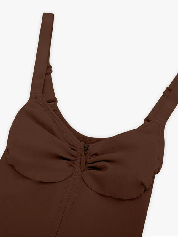 בגד גוף מחטב Seamless עם מחשוף עמוק תמיכת חזה ורוכסן