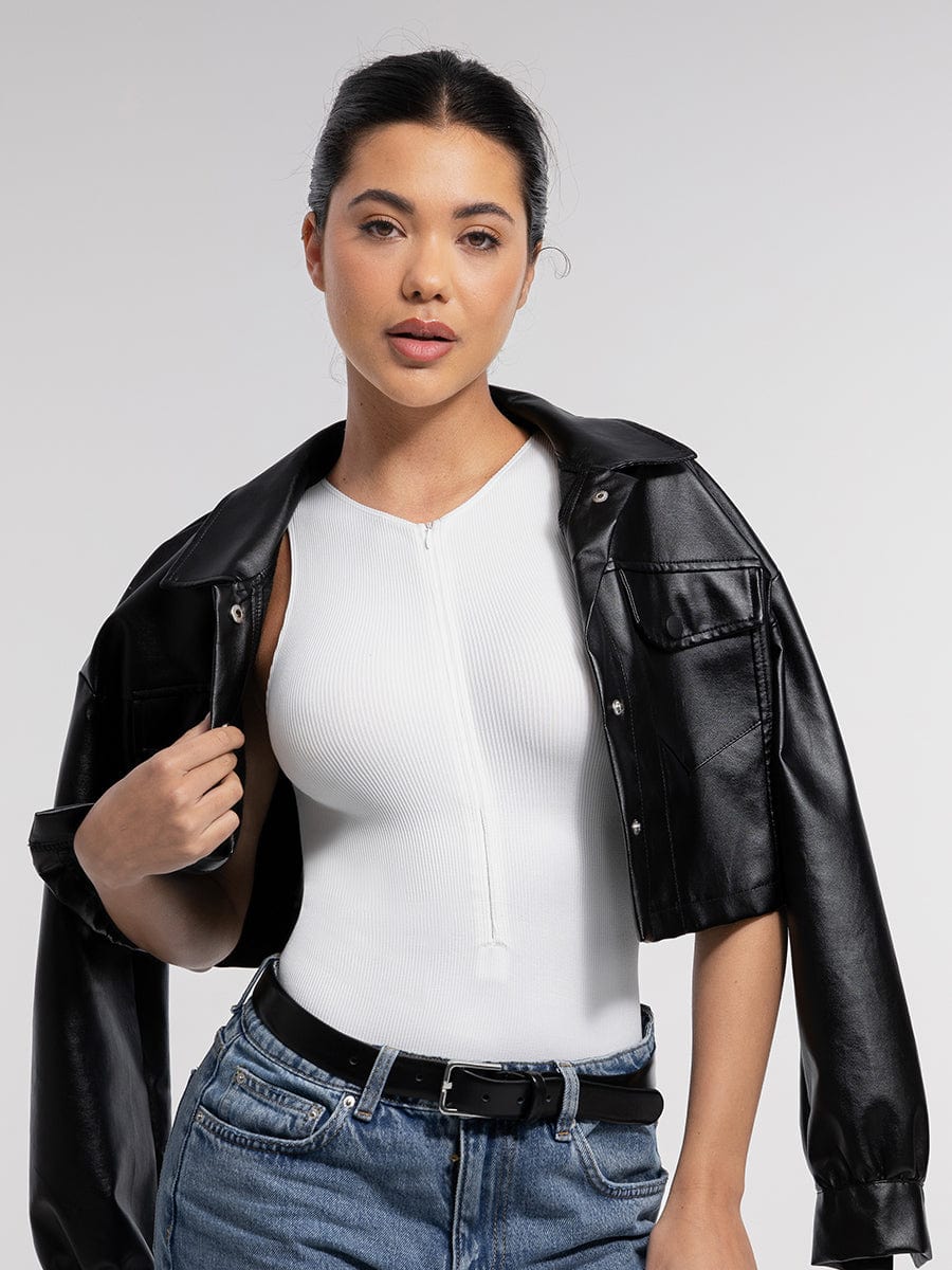 בגד גוף Seamless עם בד ריב רוכסן קדמי ותחתון בגזרה קלאסית