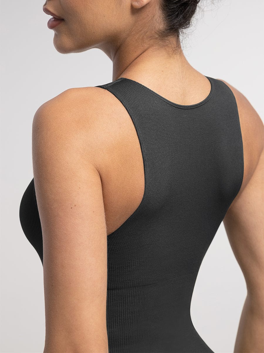 בגד גוף Seamless עם בד ריב רוכסן קדמי ותחתון בגזרה קלאסית