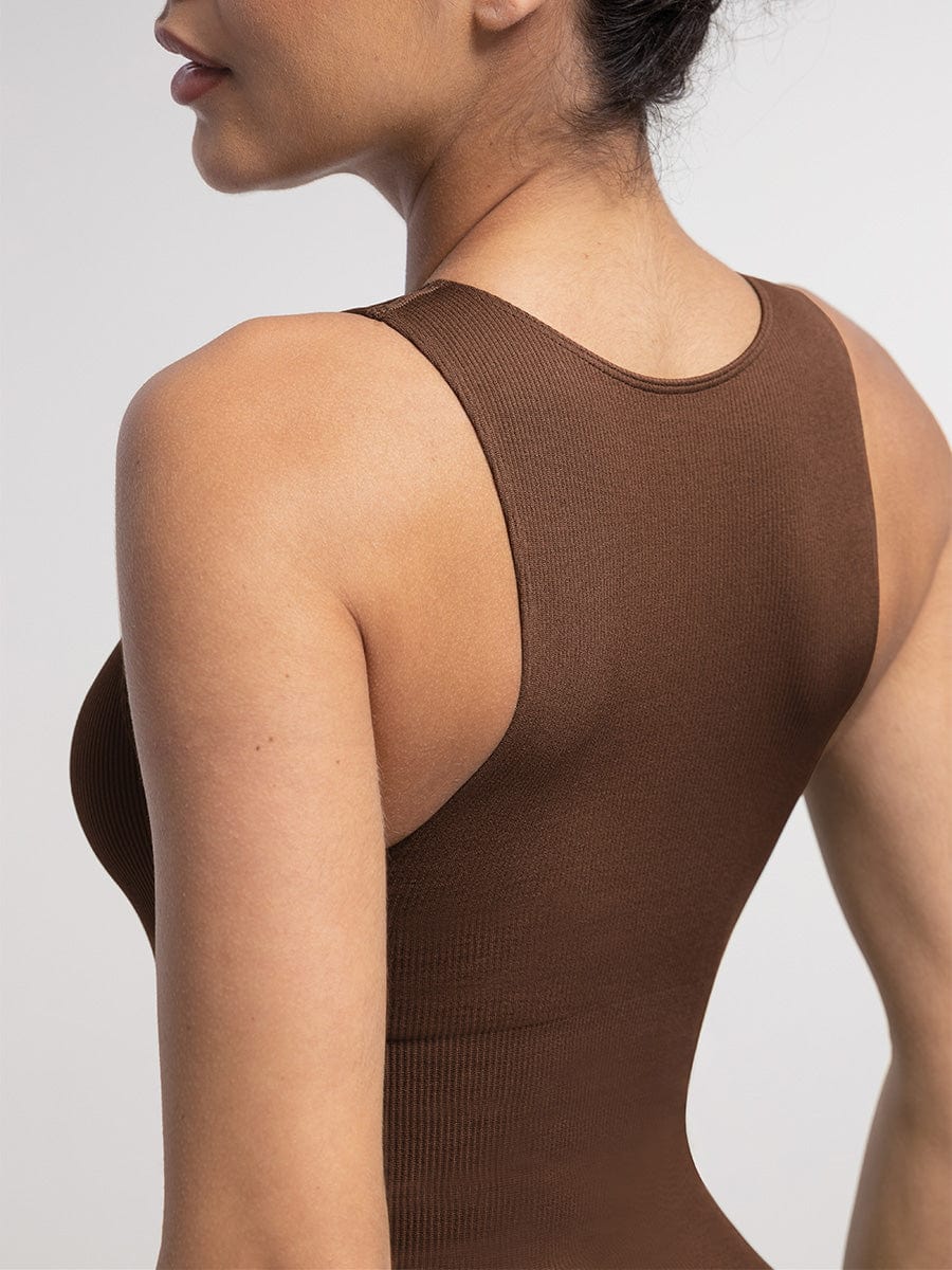 בגד גוף Seamless עם בד ריב רוכסן קדמי ותחתון בגזרה קלאסית