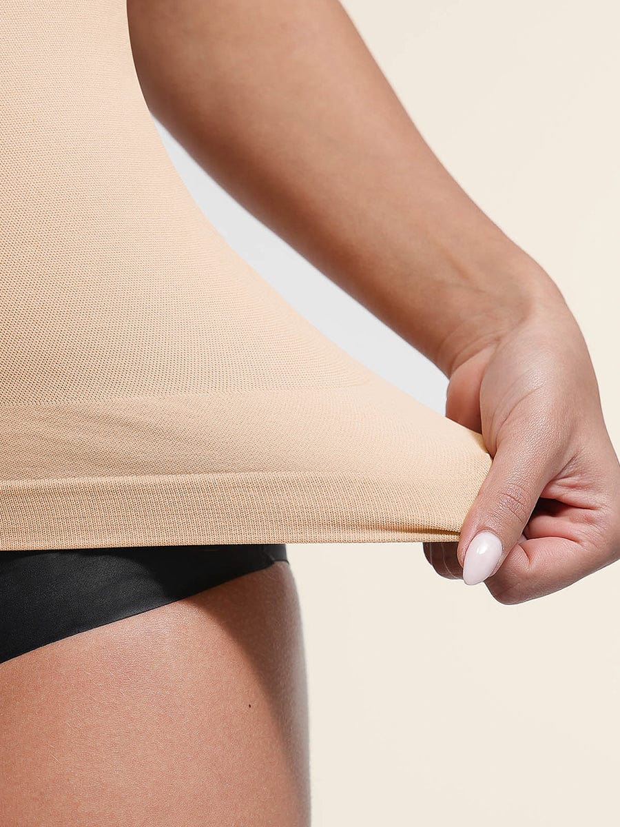 גופייה מחטבת Seamless עם כתפיות עבות תמיכת חזה וחיטוב מותניים ובטן