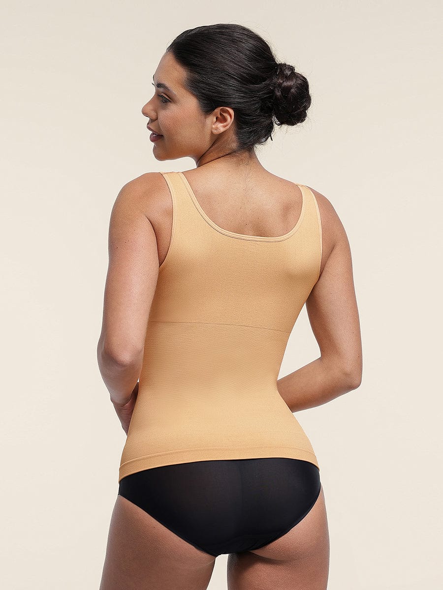 גופייה מחטבת Seamless עם כתפיות עבות תמיכת חזה וחיטוב מותניים ובטן