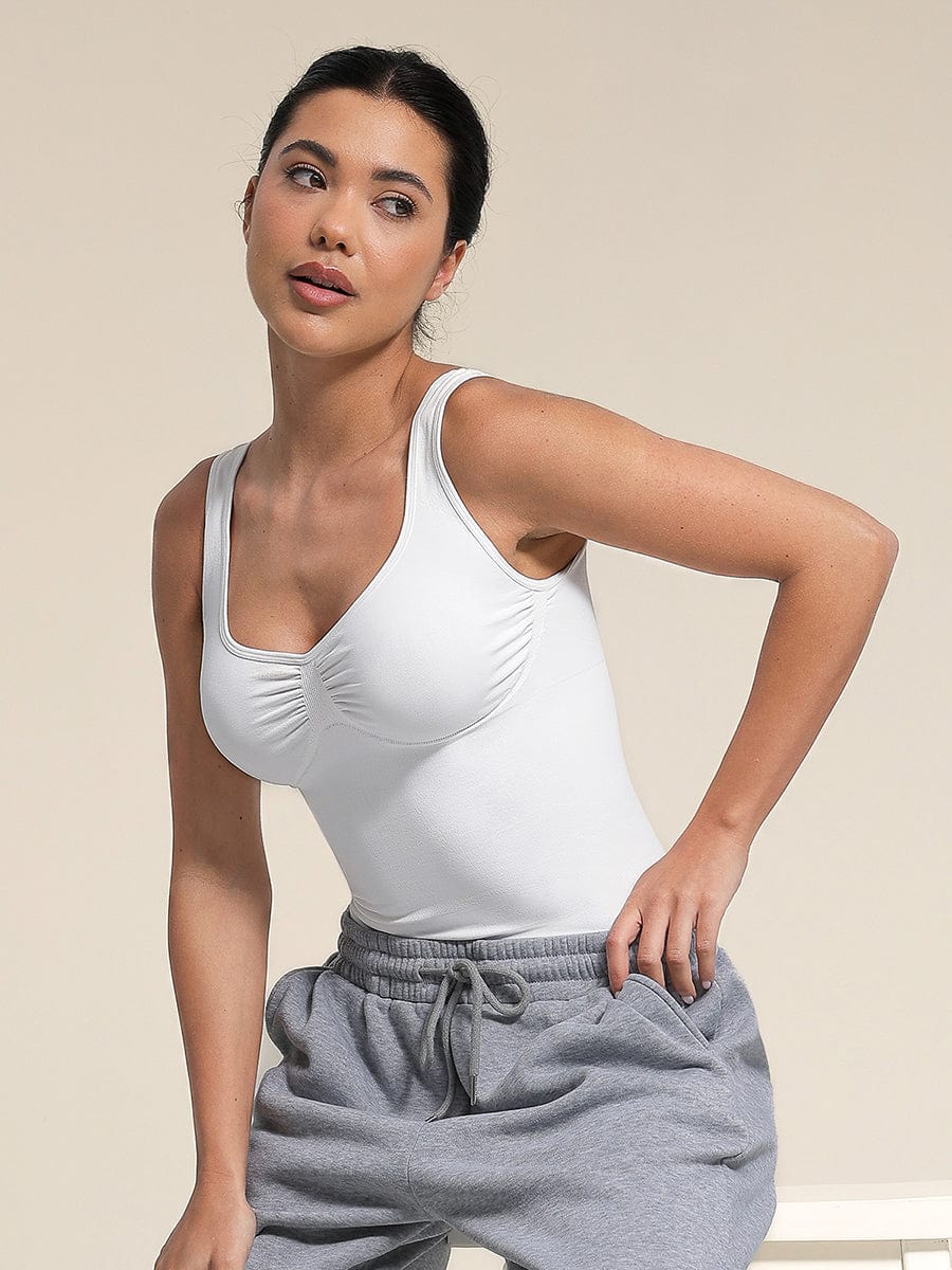 גופייה מחטבת Seamless עם כתפיות עבות תמיכת חזה וחיטוב מותניים ובטן