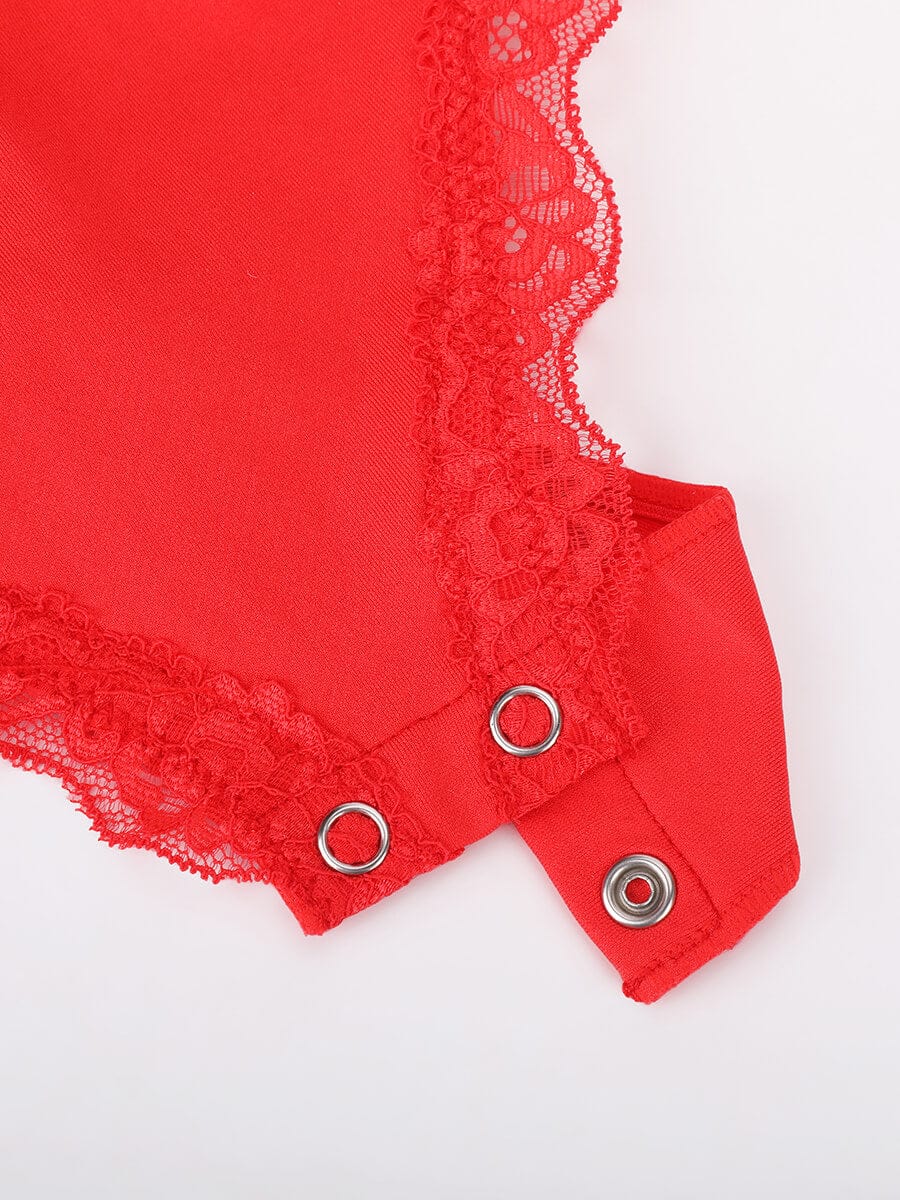 בגד גוף חוטיני Seamless עם תחרה כתפיות דקות וחיטוב מותניים ובטן