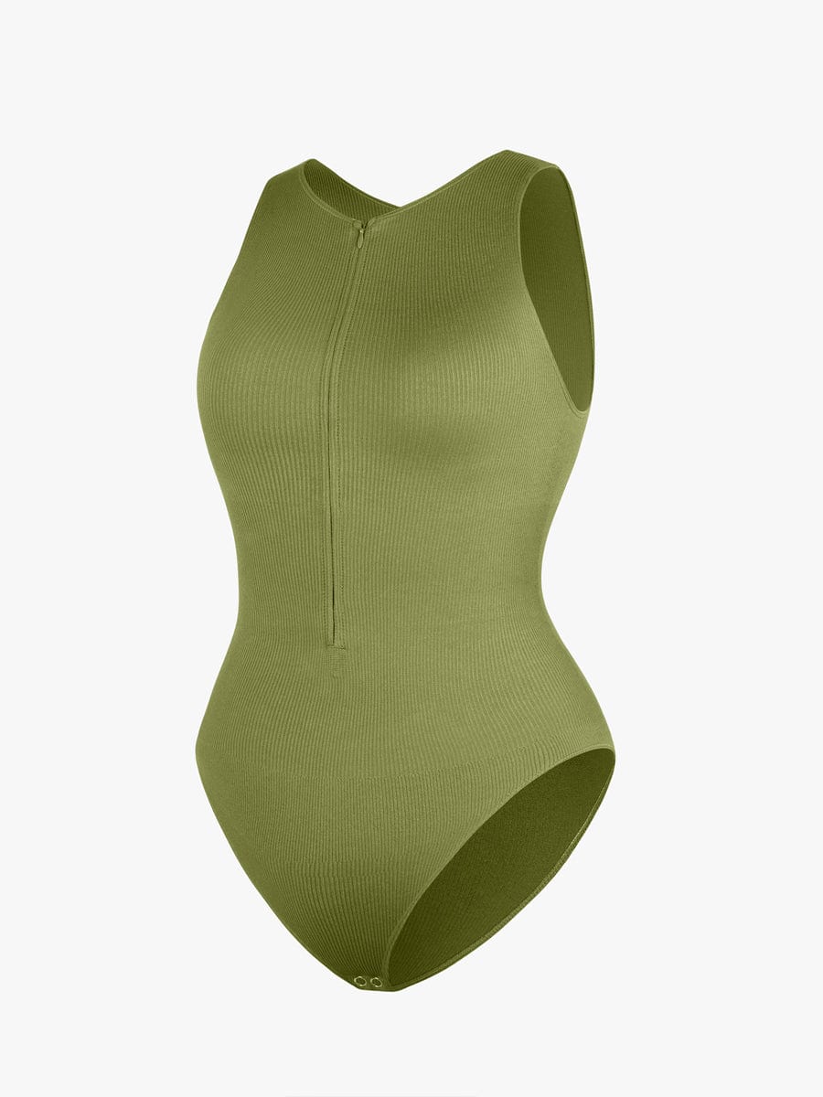 בגד גוף Seamless עם בד ריב רוכסן קדמי ותחתון בגזרה קלאסית