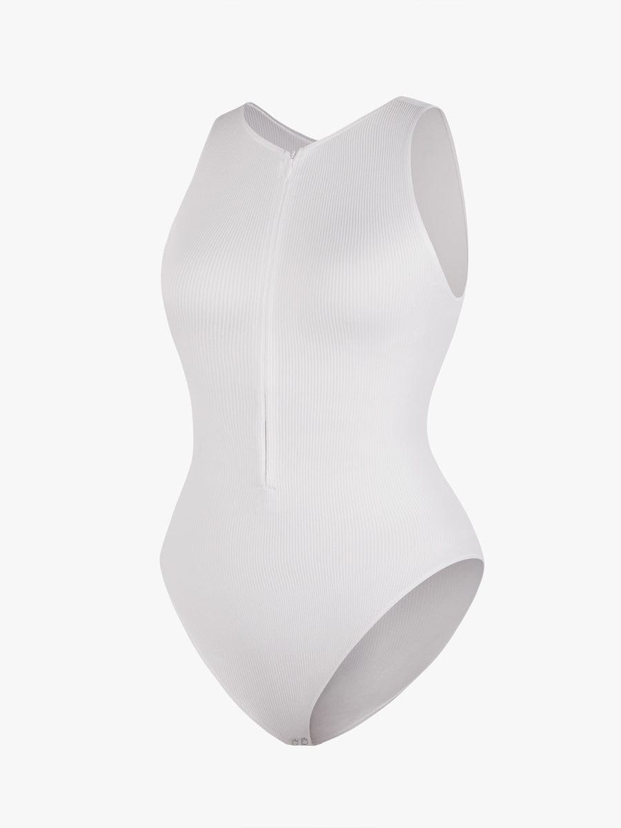 בגד גוף Seamless עם בד ריב רוכסן קדמי ותחתון בגזרה קלאסית