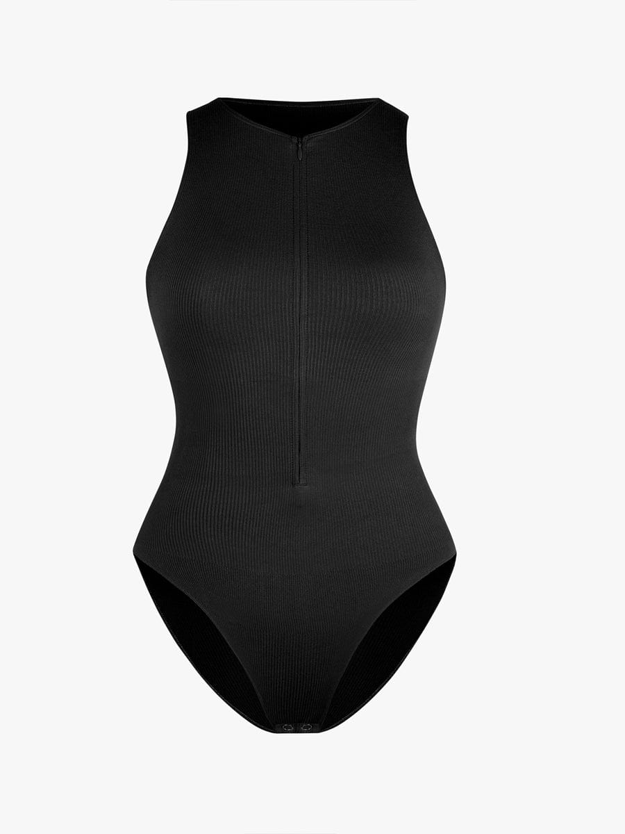 בגד גוף Seamless עם בד ריב רוכסן קדמי ותחתון בגזרה קלאסית