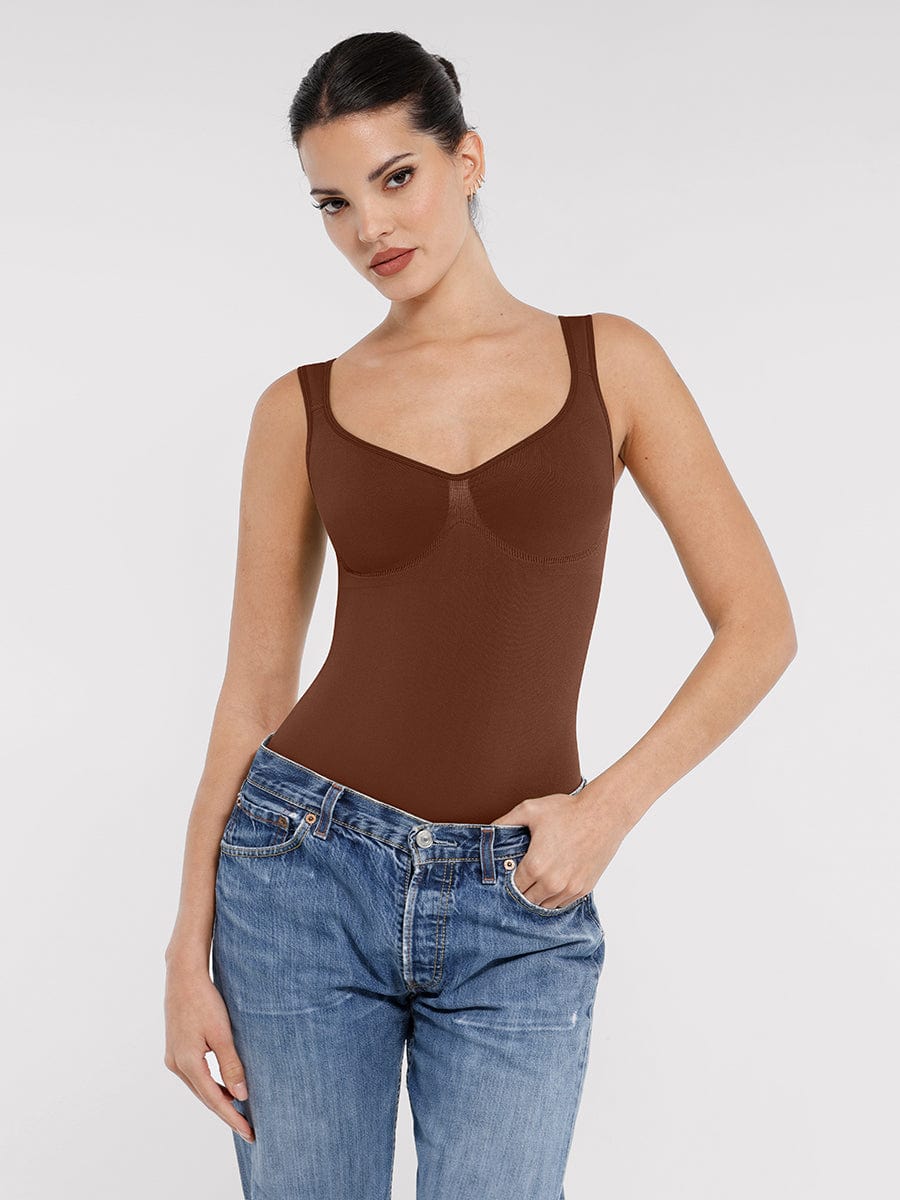 בגד גוף מחטב Seamless עם מחשוף יהלום תמיכת חזה חיטוב מותניים בגזרה קלאסית