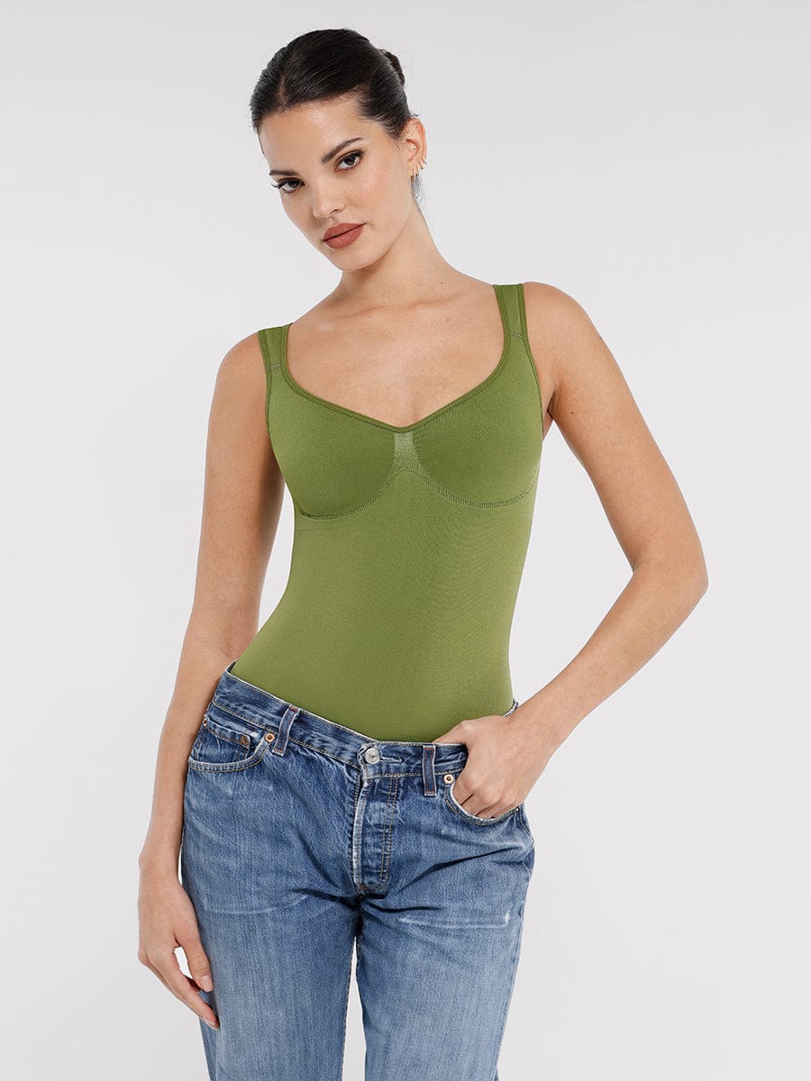 בגד גוף מחטב Seamless עם מחשוף יהלום תמיכת חזה חיטוב מותניים בגזרה קלאסית