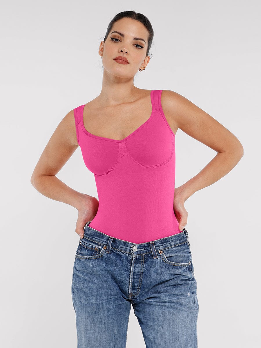 בגד גוף מחטב Seamless עם מחשוף יהלום תמיכת חזה חיטוב מותניים בגזרה קלאסית