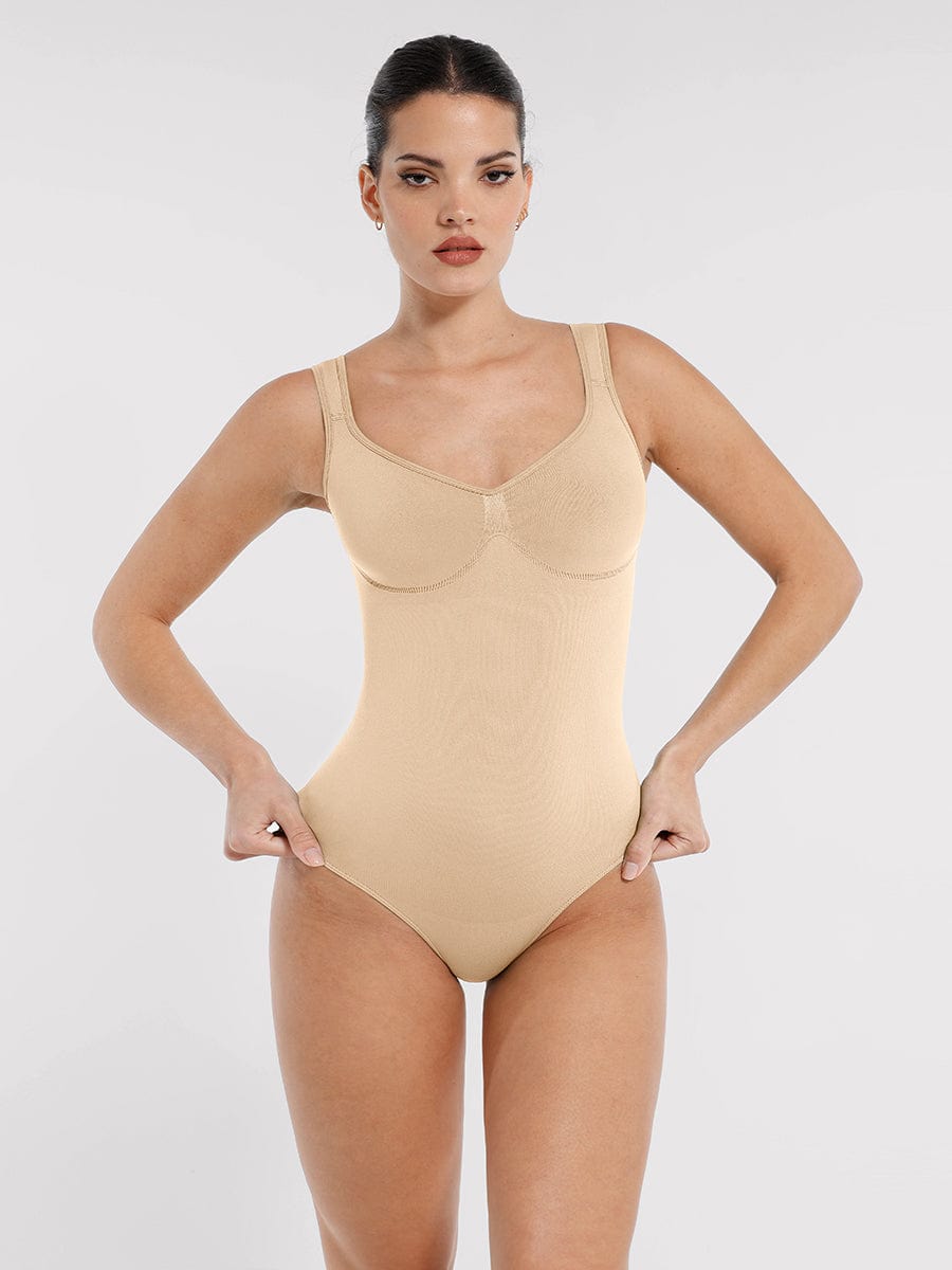 בגד גוף מחטב Seamless עם מחשוף יהלום תמיכת חזה חיטוב מותניים בגזרה קלאסית