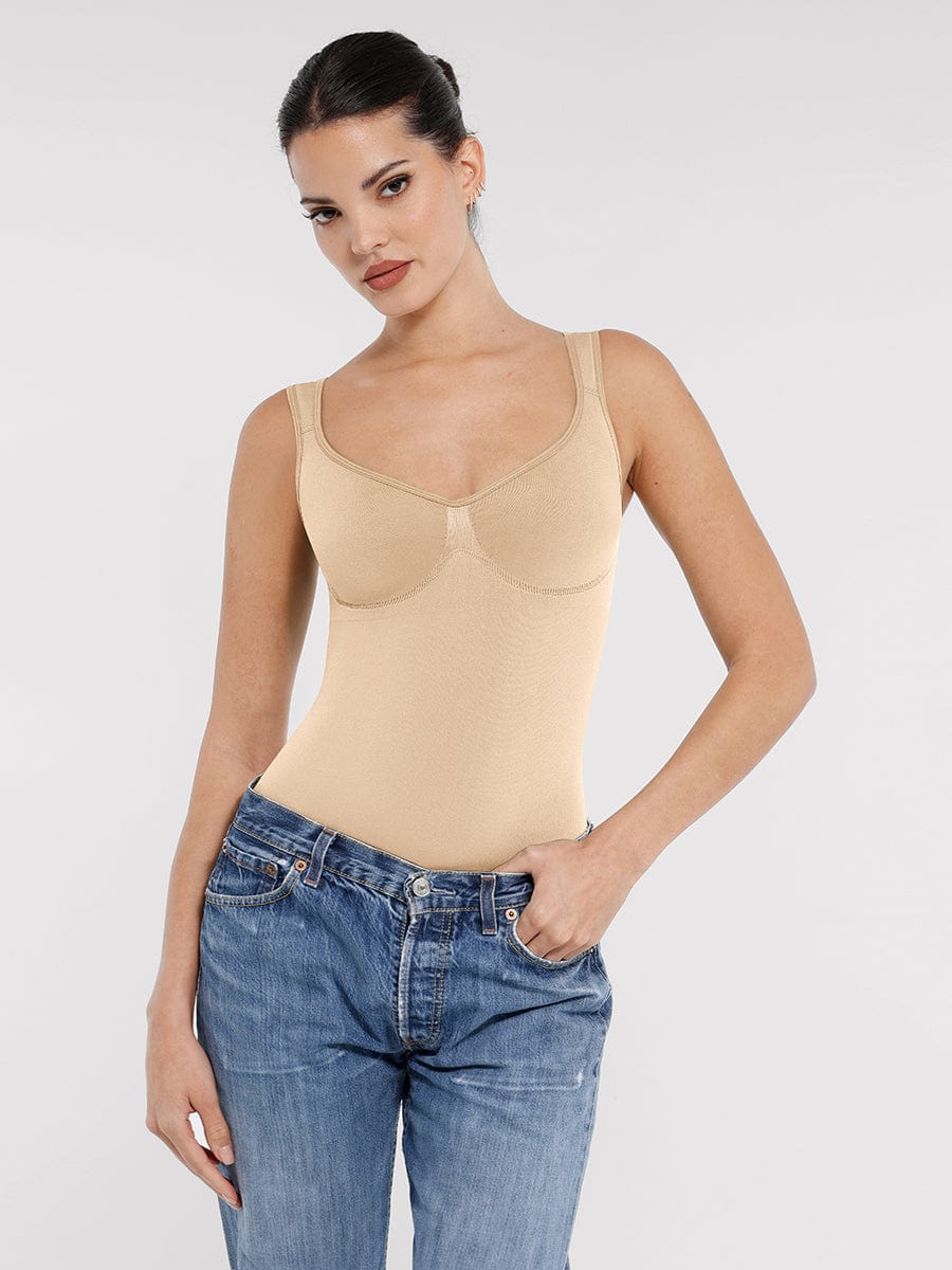 בגד גוף מחטב Seamless עם מחשוף יהלום תמיכת חזה חיטוב מותניים בגזרה קלאסית