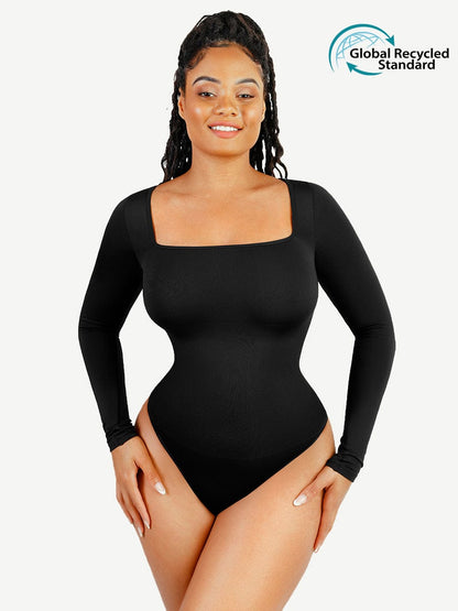Wholesale Seamless Eco-friendly Square Neck Long Sleeve 360¡ã Waist Control Thong Bodysuit