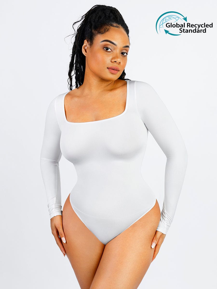 Wholesale Seamless Eco-friendly Square Neck Long Sleeve 360¡ã Waist Control Thong Bodysuit
