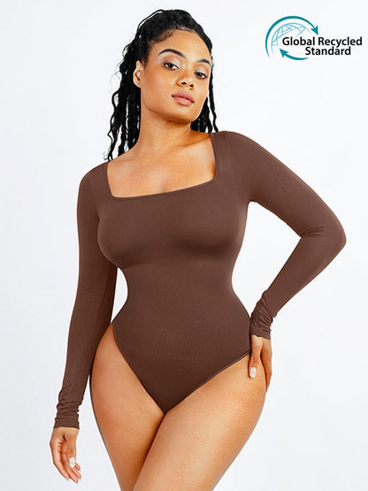 Wholesale ??Seamless Eco-friendly Square Neck Long Sleeve 360¡ã Waist Control Thong Bodysuit