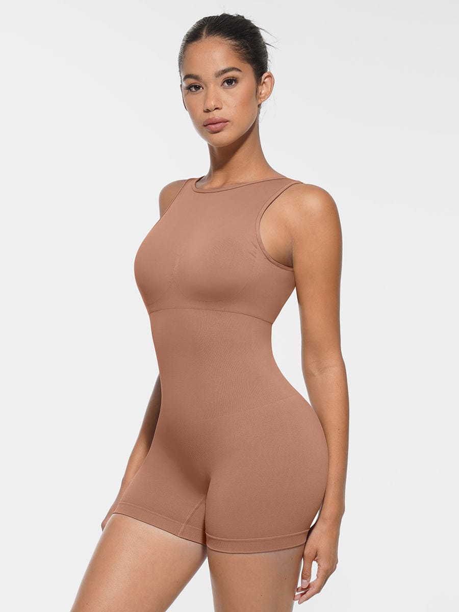אוברול מחטב Seamless עם מחשוף עגול גב בצורת U וקאפים נשלפים