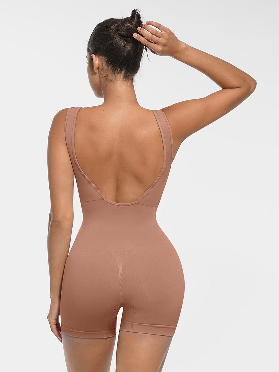 אוברול מחטב Seamless עם מחשוף עגול גב בצורת U וקאפים נשלפים