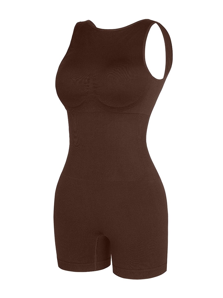 אוברול מחטב Seamless עם מחשוף עגול גב בצורת U וקאפים נשלפים