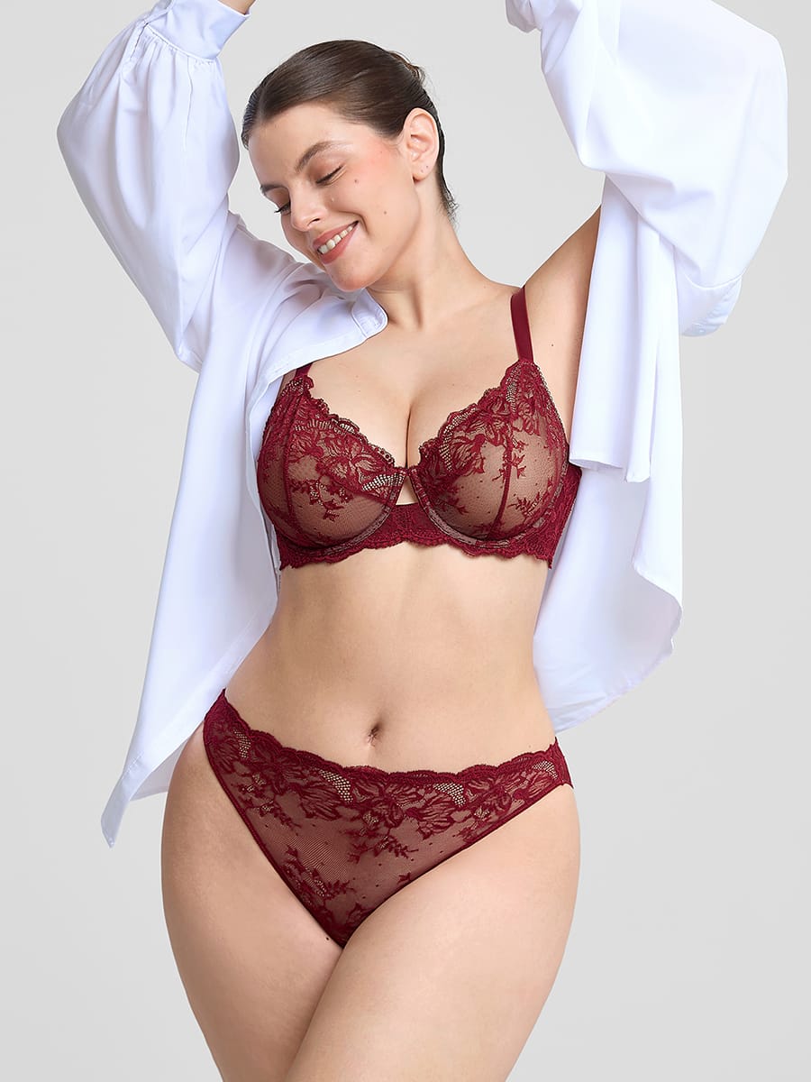 תחתוני תחרה בגזרה נמוכה עם מפשעת כותנה אנטיבקטריאלית